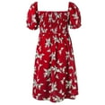 thumbnail image 3 of Drses Womens Plus Size Floral Midi Dress Womens Square Neck Smocked Casual Dress with Puff Sleeve & Pockets, 3 of 9