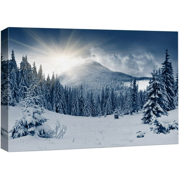 wall26 Canvas Print Wall Art Woodland Nursery Decor Sunlight Over Winter Mountain Forest Landscape Nature Wilderness Photography Rustic Scenic Ultra for Living Room, Bedroom, Office - 12"x18&quo