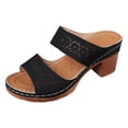 thumbnail image 5 of Rokment Womens Platform Chunky Block High Heels Dress Slides Sandals Boho Beach Summer Casual Leather Fish Mouth Open Toe Slip on Heeled Slippers for Ladies 2026 Black Size 9.5, 5 of 6