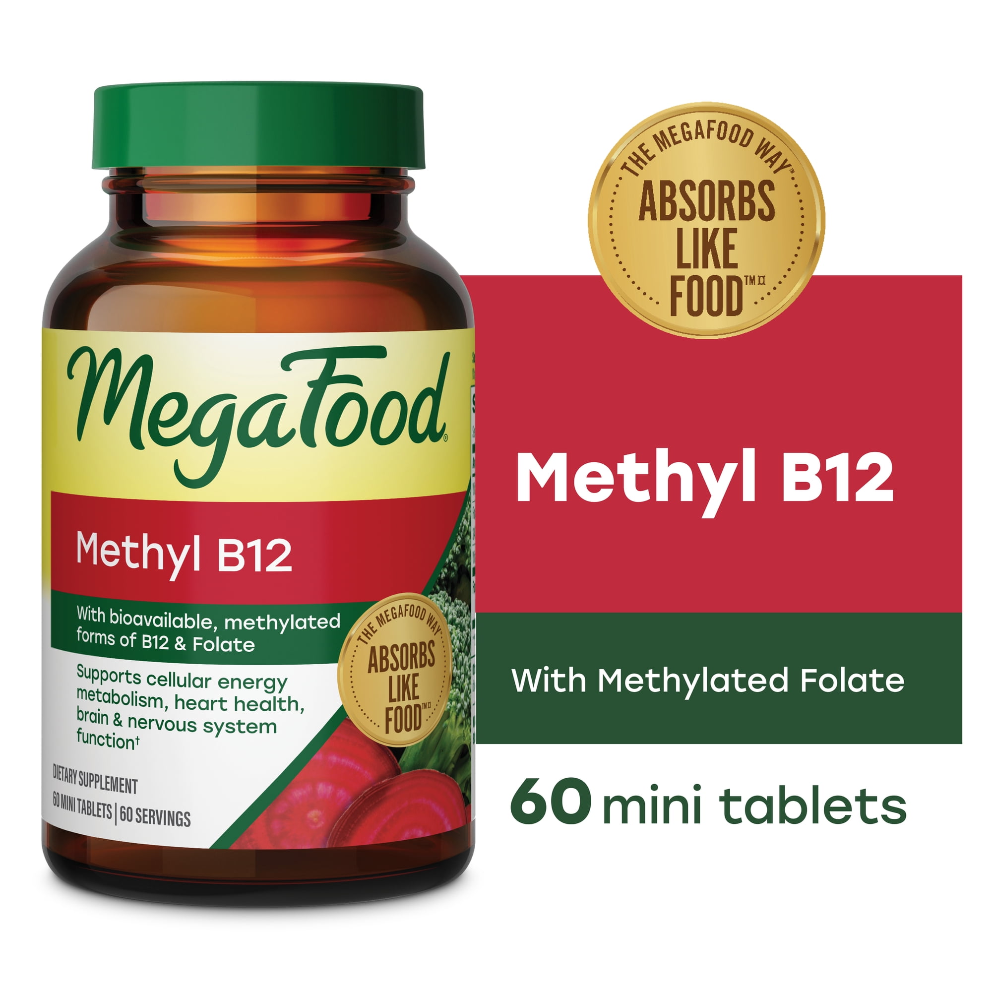MegaFood Methyl B12 - Methyl Folate & Vitamins B12 & B6 - Energy Production - 60 Servings