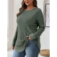 thumbnail image 2 of Long Sleeve Shirts for Women Tunic Tops for Women Loose Fit Dressy Crew Neck Pullover Basic Sweaters for Women Green M, 2 of 5