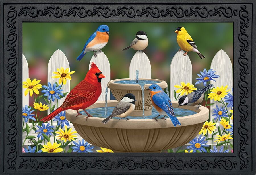 Birdbath Gathering Spring Doormat Floral Indoor Outdoor 18' x 30' Briarwood Lane