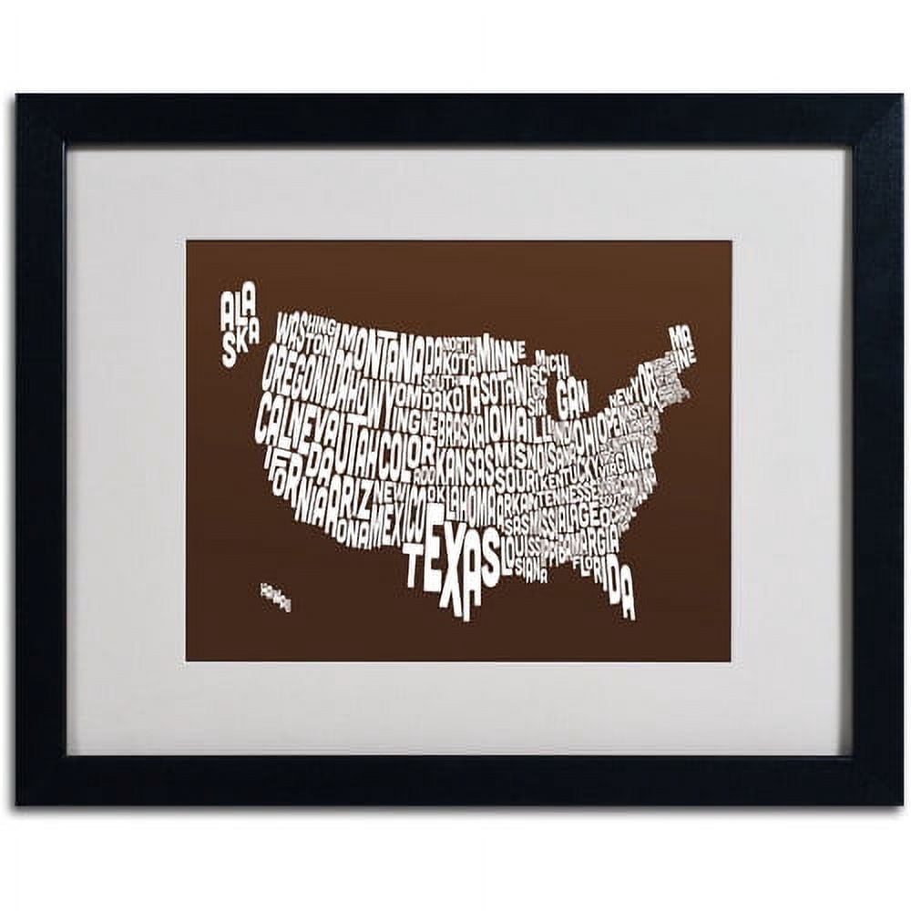 Trademark Fine Art "CHOCOLATE-USA States Text Map" Framed by Michael Tompsett