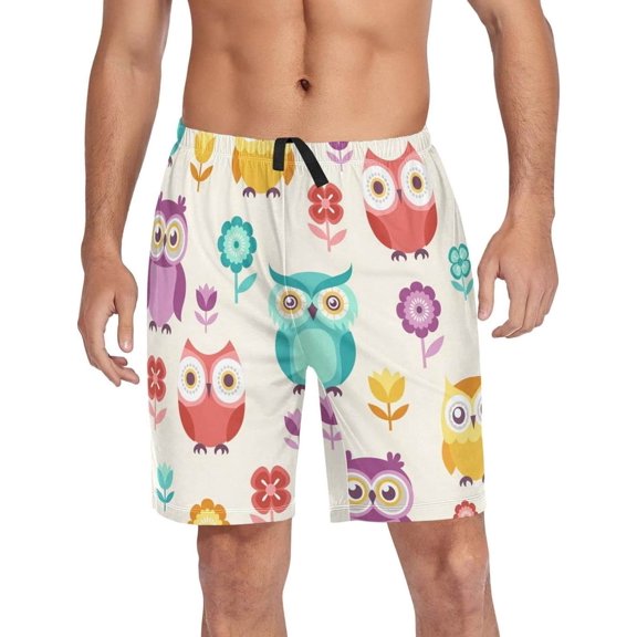 GZHJMY Owl Pajama Pants Short for Men, Lounge Pants Lightweight Men Pajama Bottoms with Drawstring Pockets, Christmas New Year Birthday Gifts, Small