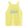 thumbnail image 3 of Girls Sleeveless Tank Top Summer LOVE Graphic Tee for Kids Youth Open Knit Casual Tops Crewneck Yellow Blouse Breathable Beach Wear,Size 2-3T, 3 of 4