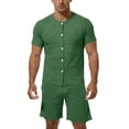 thumbnail image 2 of Camisetas de Manga Completa Hombres Bolsillo de Color Sólido Camiseta de Cuello Redondo de Manga Corta Abierta Completa con Pantalones Cortos de Cintura Elástica para Al Aire Libre, Casual, Uso Diari, 2 of 9