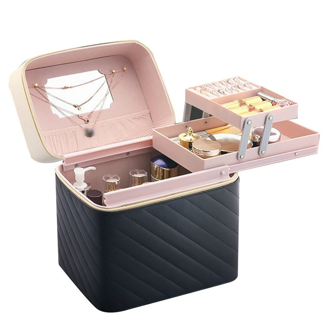 Travel Makeup Case Large Portable Cosmetic Case Professional Makeup Storage Organizer Box Make Up Carrier for Women and Girls