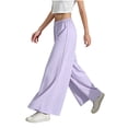 thumbnail image 3 of Lenpel Girls' Palazzo Pants Kids Ice Silk Elastic High Waisted Pull on Wide Leg Pants Baggy Casual Trousers, 3 of 5