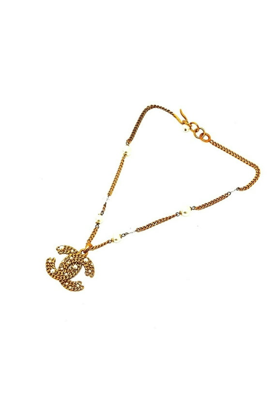 Pre-Owned CHANEL 05P Coco Mark Fake Pearl Chain Necklace Metal Women's Gold (Good)