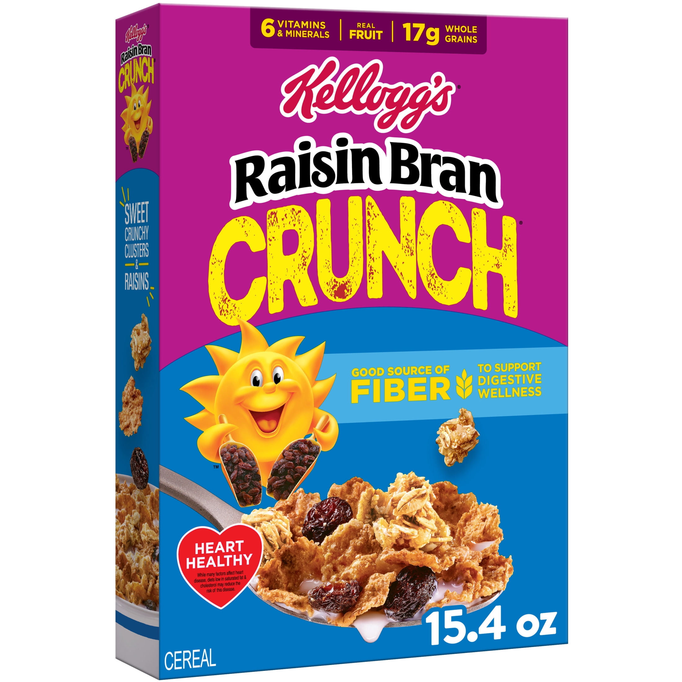 (10 pack) Kellogg's Raisin Bran Crunch Crunch Breakfast Cereal, Good Source of Fiber, 15.4  oz