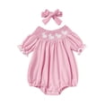 thumbnail image 4 of ZEHJUHAN Baby Girl's 2-Piece Romper Set, Bunny Embroidered Ruffle Crew Neck Puff Sleeve Onesie with Hair Bow Pink，3-6M, 4 of 10
