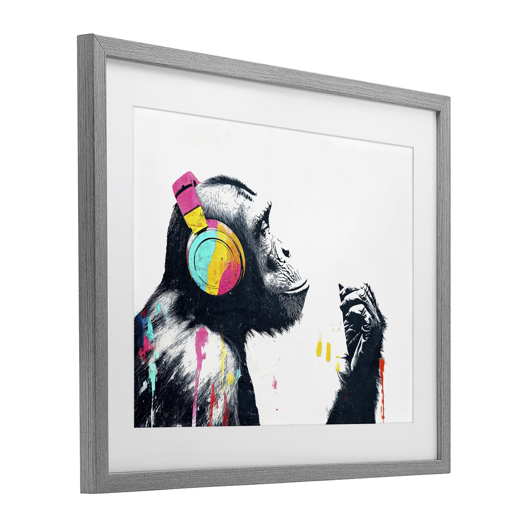 Stupell Industries Ape On Air Headphones Gray Framed Print Under Glass, design by Svetlana Aleynikova