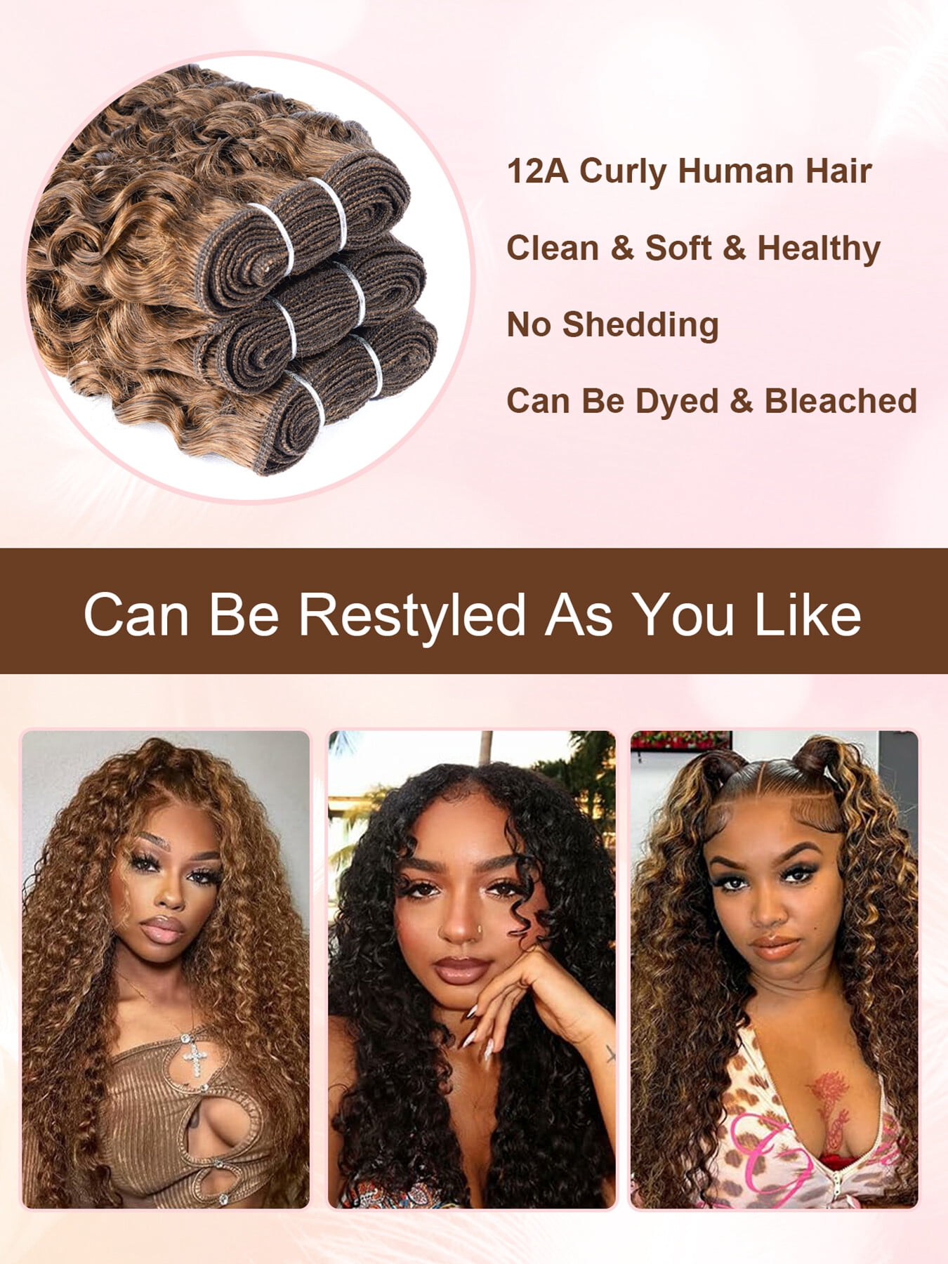 ChicRosa 4# Deep Curly Human Hair Bundles 3PCS Set for Women