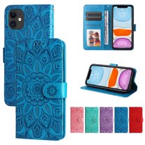 Cutyskin Case for iPhone 11,Wallet Case,PU Leather Flip,Kickstand,Double Magnetic Clasp,Embossed Mandala Flower Lanyard Protective PU Leather Cover For iPhone 11, Blue