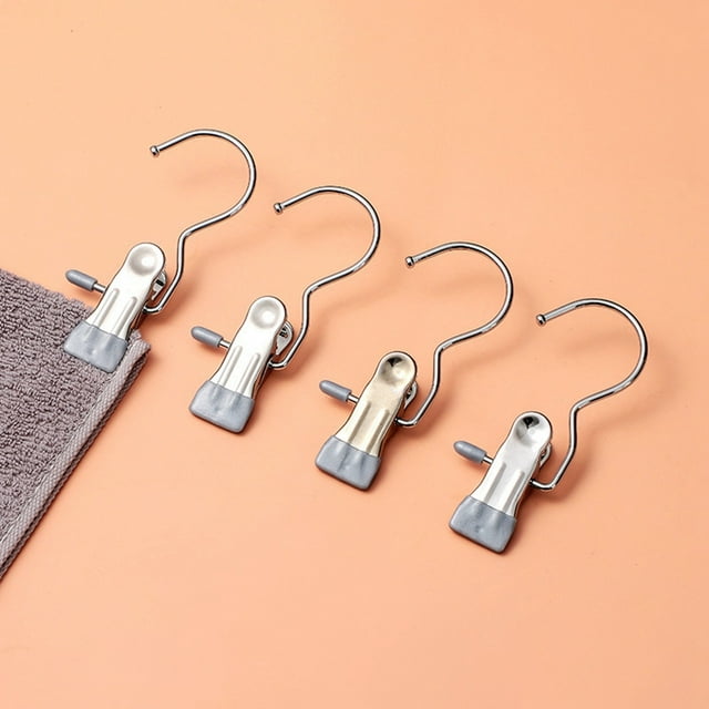 Stainless Steel Multifunctional Metal Strap Hook Small Clip For Drying Socks Hat Skirt Curtain Clip Garage Door Wire Ceiling Hooks Clear String for Desk Hook Storage for Nails And Screws Tape Clear