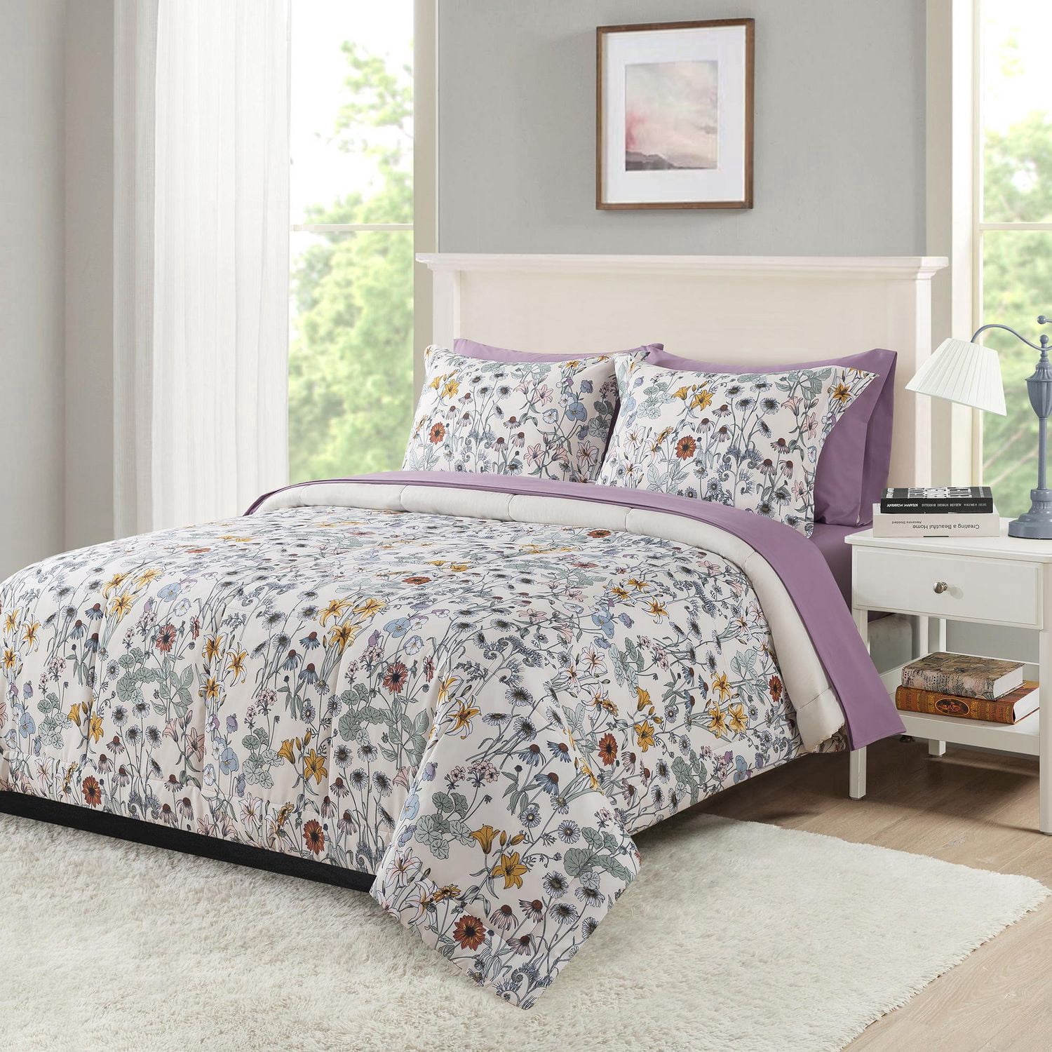 Reversible Sheets Mainstays All in One Reversible Comforter and Sheet Set, 7-Piece, Queen ...
