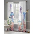 thumbnail image 3 of Watercolor Jellyfish Sheer Curtains 96 Inch Long 2 Panels, Summer Ocean Seaweed Coral Coastal Light Filtering Rod Pocket Curtains, Sheer Voile Drapes for Living Room Bedroom, 52"x96", 3 of 8