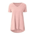 thumbnail image 4 of Summer Tops for Women Mgmyaa Women T-Shirts Plus Size V-Neck Short Sleeve Tops Long T-Shirt Blouse Fashion Solid Color Fit Casual Tees, 4 of 5