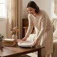 thumbnail image 6 of FZBCTLDZ 12" Round Decorative Tray for Coffee Table, White Distressed Farmhouse Wood Tray with Beaded Rim, Rustic Home Decor Centerpiece Tray, 6 of 10