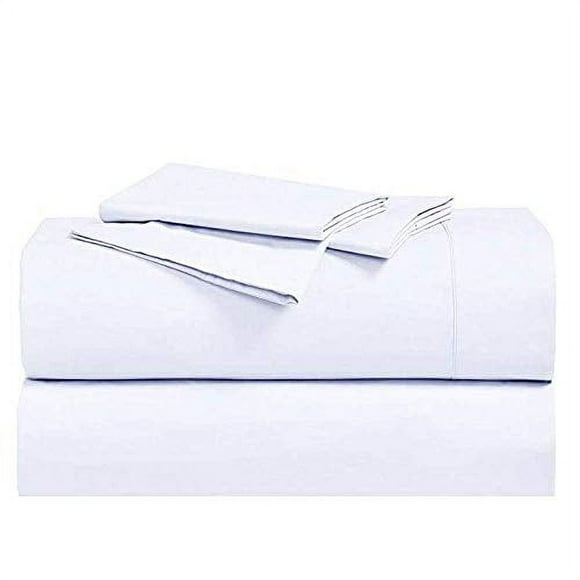 Abripedic Crispy Percale Sheets, 300-Thread-Count, 5PC Solid Sheet Set, 100% Cotton, Up to 18 Inch Deep Pocket, Split-King, White