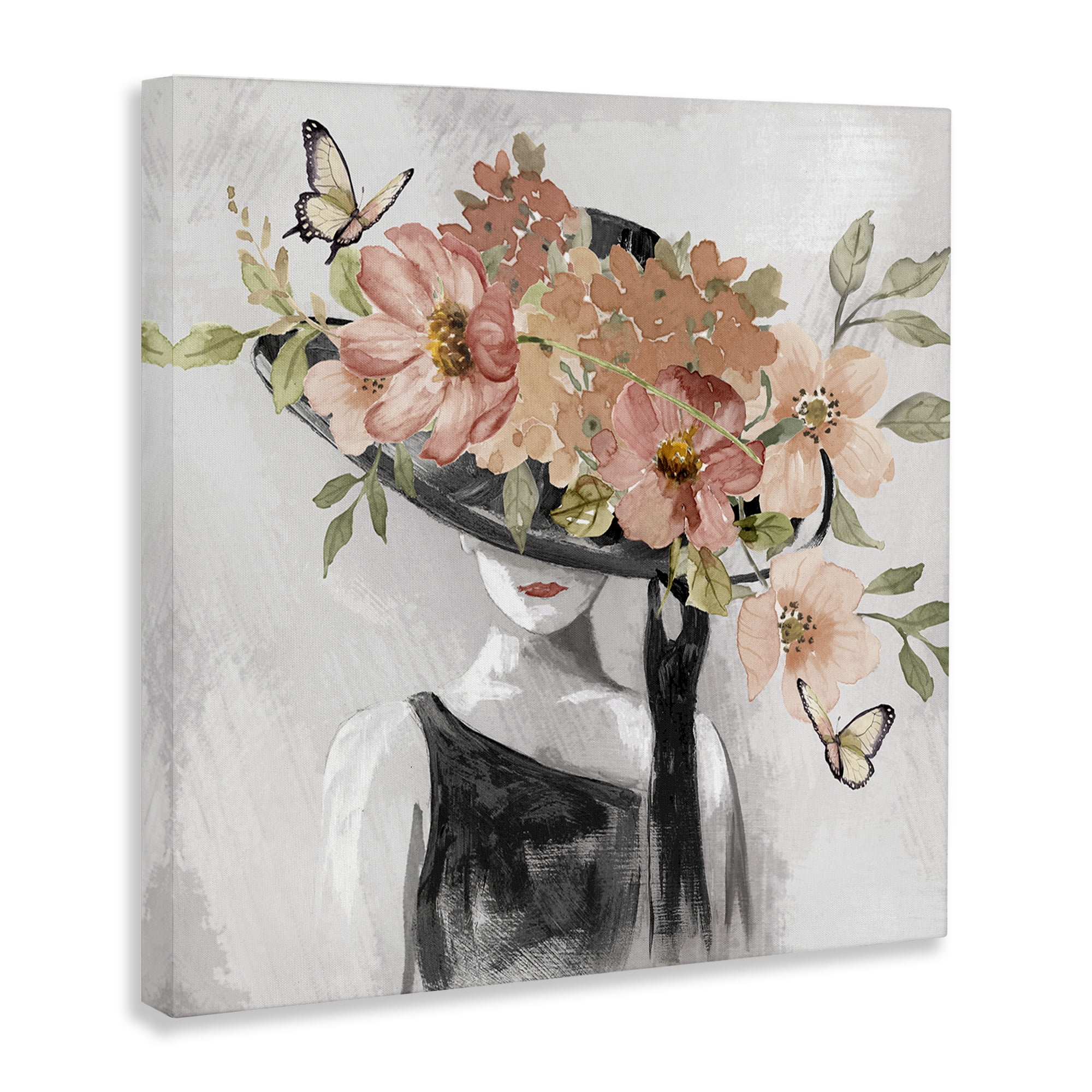 Stupell Industries Pink Floral Hat People Painting Wrapped Canvas Art Print Wall Art, 24 x 24