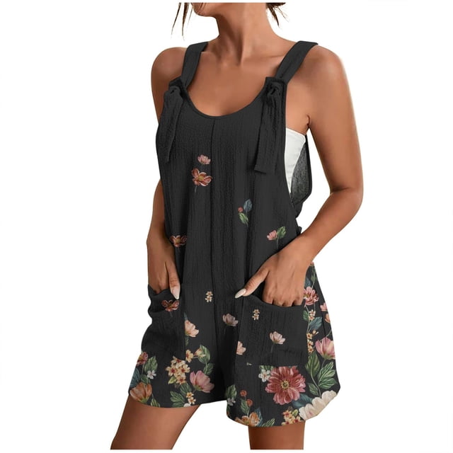 Gibobby pantalones de yoga Monos cortos de verano para mujer, monos informales holgados sin mangas con tirantes y , monos con bolsillos(Gris, XXXXL)