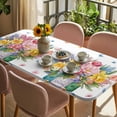 thumbnail image 3 of Spring Flowers Table Cloths for 3 Foot Rectangle Tables, Watercolor Floral Leaves Butterflies Plant Patio Waterproof Elastic Fitted Tablecloths, Washable Rectangular Table Cover for Camping, 3 of 8