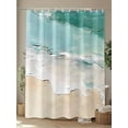 thumbnail image 4 of Summer Beach Shower Curtain, Teal Beige Ombre Wave Texture Painting Style Waterproof Shower Curtain Set with 12 Hooks Lightweight Washable Fabric Shower Curtains for Bathroom 36x72 Inches, 4 of 6