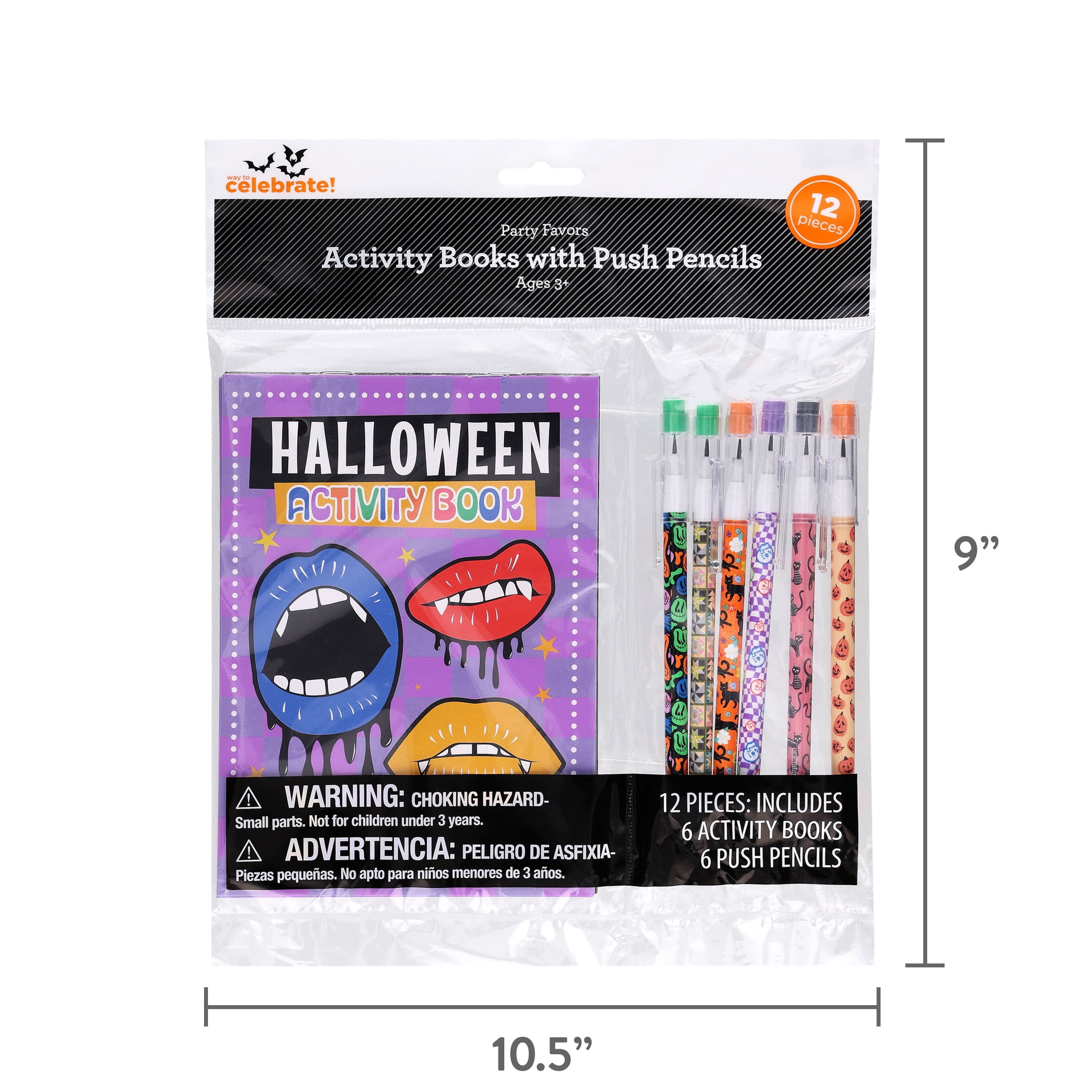 Activity Books with Push Pencils Party Favors, Multicolor, 12 Pieces, Halloween by Way To Celebrate