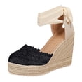 thumbnail image 4 of Rokment Womens Crochet Espadrilles Wedge Sandals 2026 Boho Beach Closed Toe Platform Chunky Heeled Strappy Dressy Shoes for Summer Fall Black Size 6.5, 4 of 5