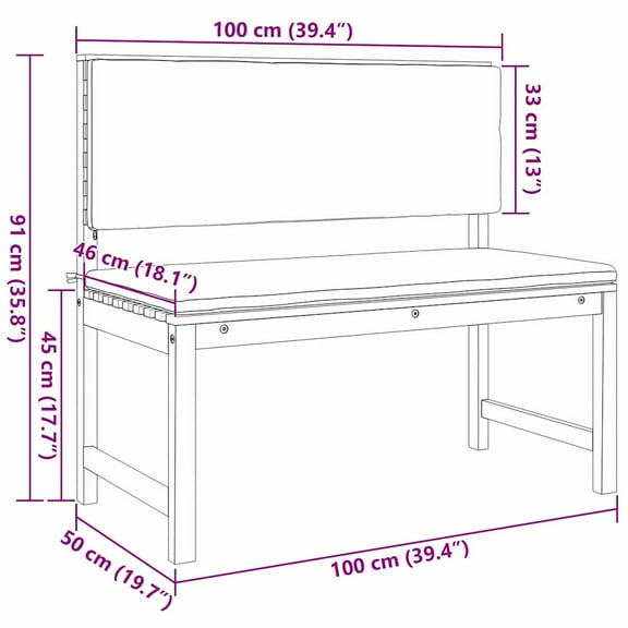 vidaXL Garden Bench with Cushions 100x50x91 cm Solid Wood Acacia