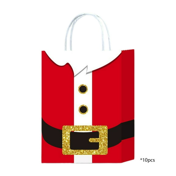dajkiuy 10Pcs Santa Claus Suit Print Bags with Handles, Christmas Kraft Paper Gift Wrapping Bag for Christmas Party Supplies, 6.3x3.2x8.7Inch