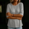 thumbnail image 5 of Womens Tops Crew Neck Elbow Length Sleeve Tshirts for Women Summer Fall Dressy Casual Pullover T-Shirts, 5 of 5