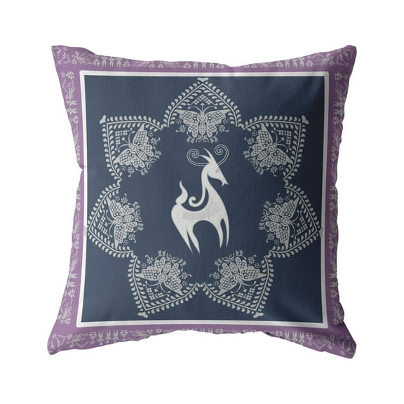 Amrita Sen Horse and Butterflies 16" Suede Zippered Pillow in White/Blue