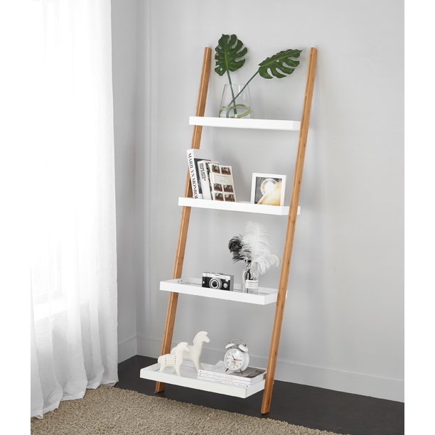 Mainstay Bamboo Collection Ladder Bookcase, White
