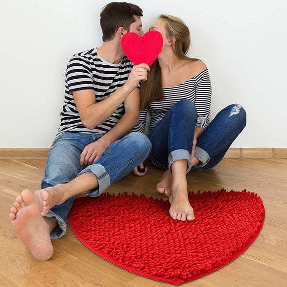 Alfombra roja con forma de corazón, alfombra decorativa de San Valentín, alfombra duradera, alfombrilla para el hogar, felpudos para la puerta del baño y el dormitorio