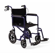 Medline Lightweight Transport Wheelchair with 12" Rear Wheels, Folding Transport Chair, 300lb Weight Capacity, Red Frame