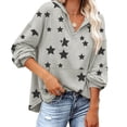 thumbnail image 3 of Mujer Impreso Cordón Jersey Caída Hombro Manga Larga Bolsillo Cremallera Casual Sudaderas Gris L, 3 of 6