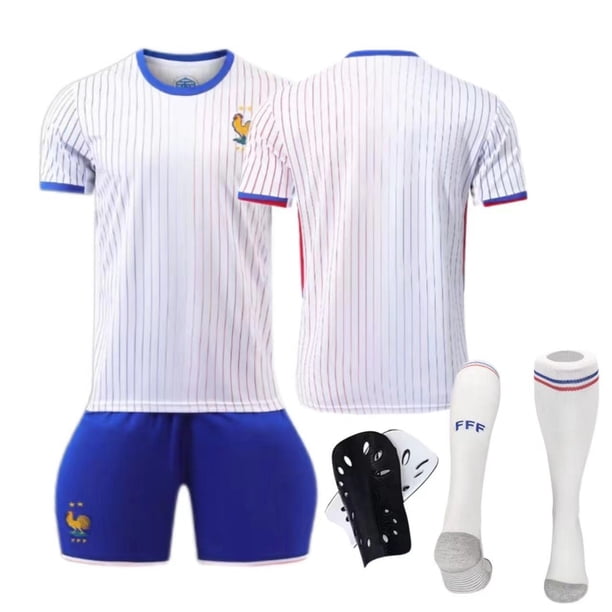 Copa de Europa 2024 Camiseta de visitante de Francia No. 10 Traje de camiseta de fútbol de Mbappé 11 Camiseta transfronteriza de DembéléVersión en blanco+calcetines+leggings