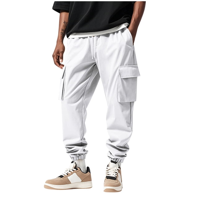 Pants for Men Draw Rope Waist Mens Cargo Pants for Daily Casual Work