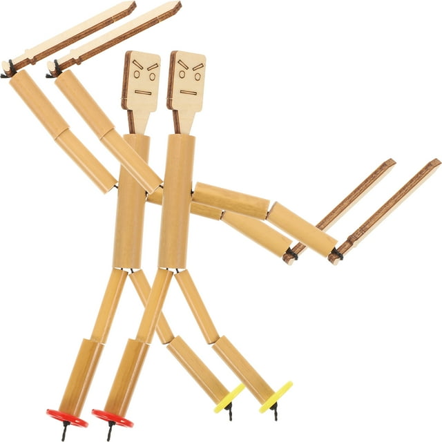 2 Sets of Bamboo Puppet Toy DIY Assemble Bamboo Puppet Kit Desktop Puppet Toy Children Plaything