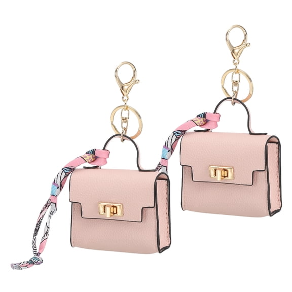 Uxcell Mini Backpack Keychain Pouch, 2 Pcs Cute Leather Change Wallet Coin Purse Coin Pouch for Men Women Change Makeup Headphones, Pink