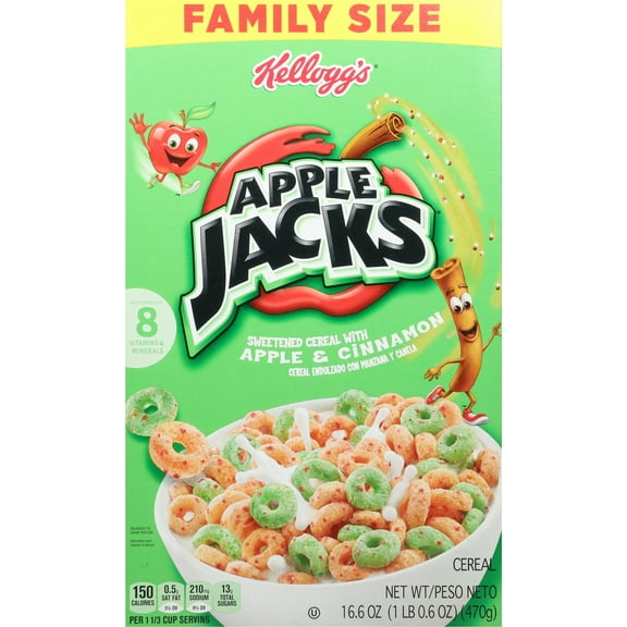 Pack of 2 Kellogg's Apple Jacks Cereal - Family Size, 16.6 oz (Package May Vary)