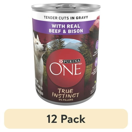 (12 pack) Purina ONE High Protein Dog Food True Instinct Tender Cuts in Wet Dog Food Gravy with Real Beef and Bison, 13 oz Can