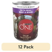 (12 pack) Purina ONE High Protein Dog Food True Instinct Tender Cuts in Wet Dog Food Gravy with Real Beef and Bison, 13 oz Can