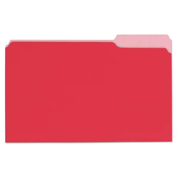 Universal Deluxe Colored Top Tab File Folders, 1/3-Cut Tabs, Legal Size, Red/Light Red, 100/Box (10523)