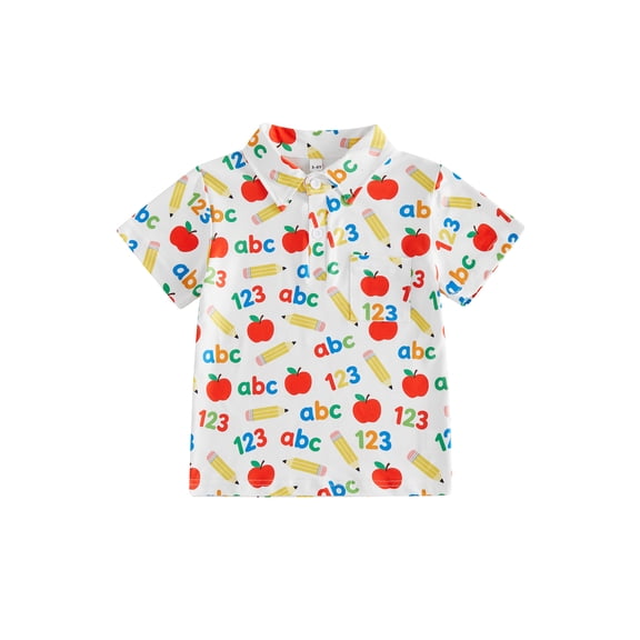BemeyourBBs Toddler Baby Boys Back To School Shirts Kids Kindergarten Outfit Apple Pencil Printed Short Sleeve Half Button-up Shirt Tops Summer Spring Fall Pullover Shirts
