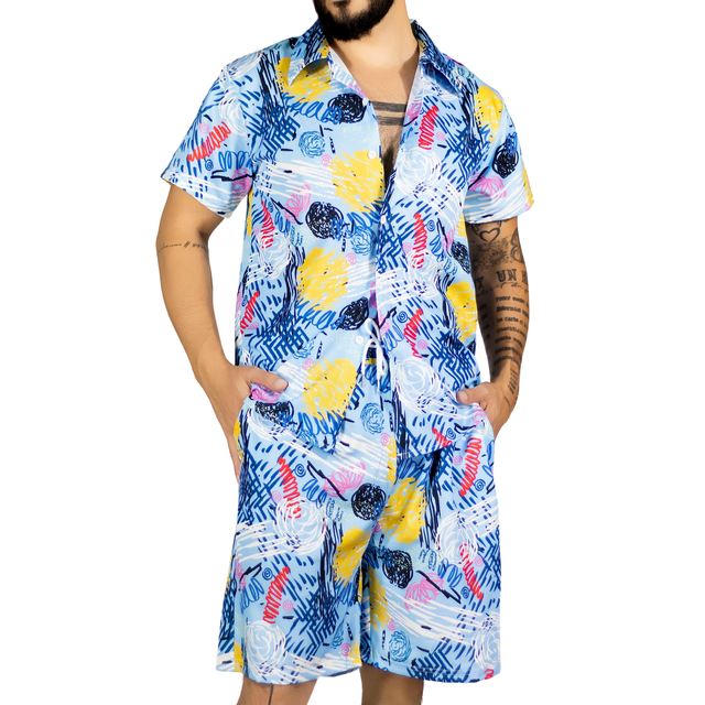 Conjunto Hombre Verano Camisa y Short a Juego Alberca Playa y Calor