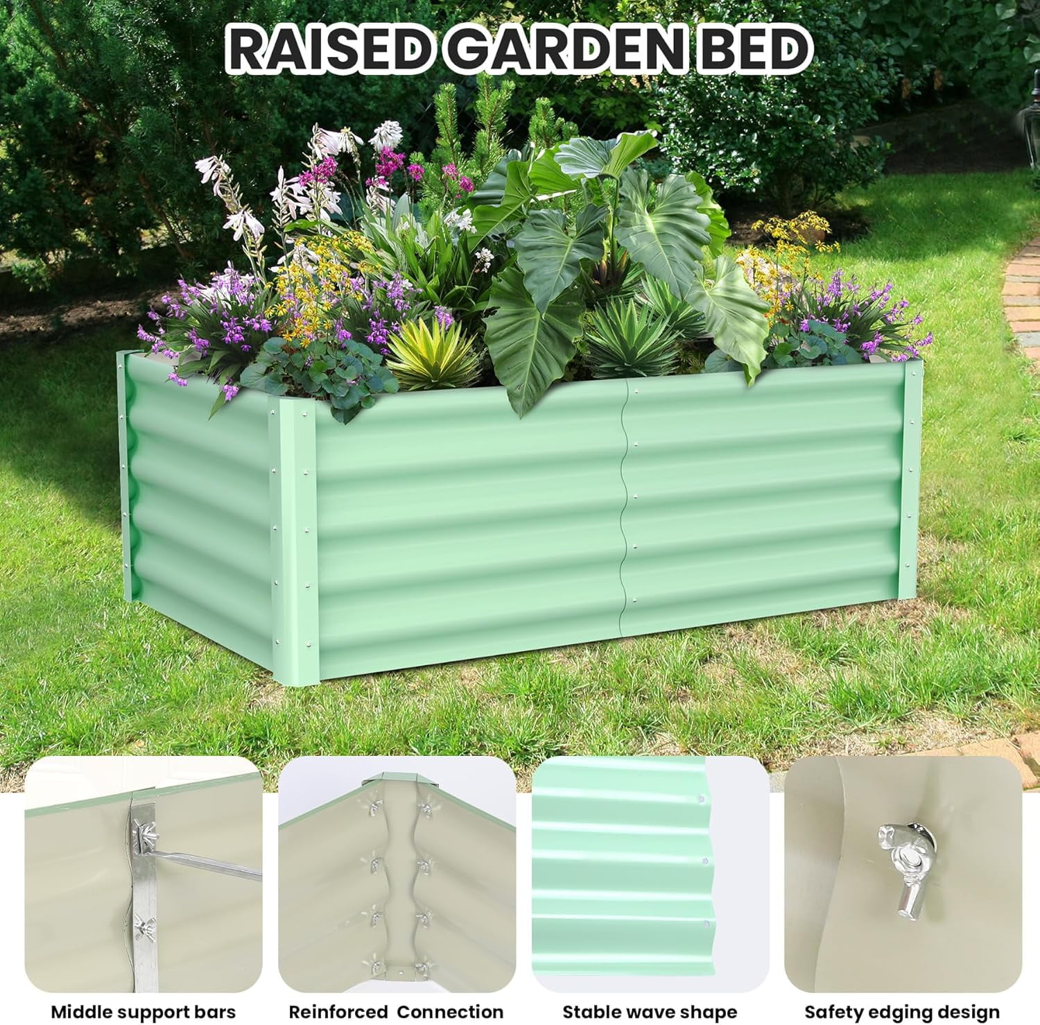 2-Pack Large Raised Garden Bed Kit with Open Base,Outdoor Galvanized Metal Patio Planter Box with Safety Rubber & Gloves for Vegetables Flowers