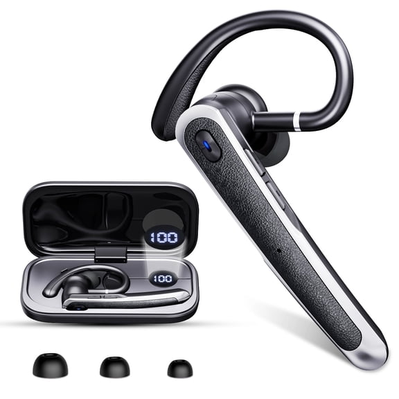 Bluetooth Headset V5.4, Wireless Bluetooth Earpiece, 65H Talk Time with LED Charging Case, Hands Free Noise Canceling Headphones, Wireless Headset with Mute Button for Cell Phones/Trucker/Home/Office